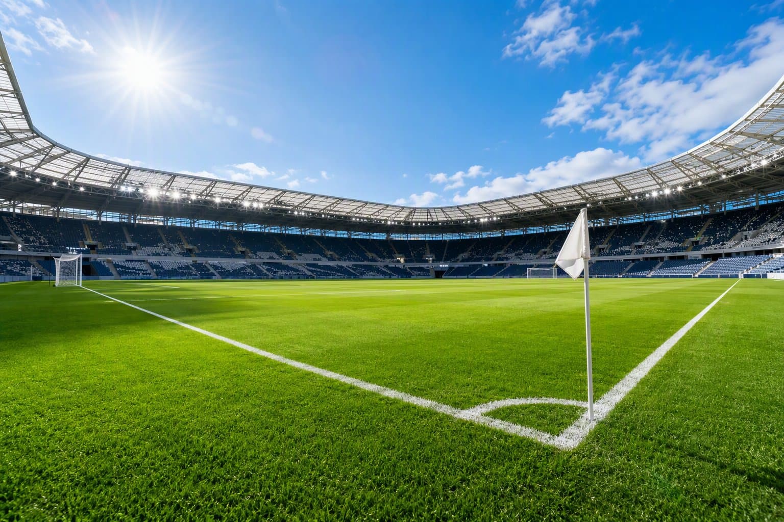 Sunlit soccer pitch - illustration, Jake Team LLC