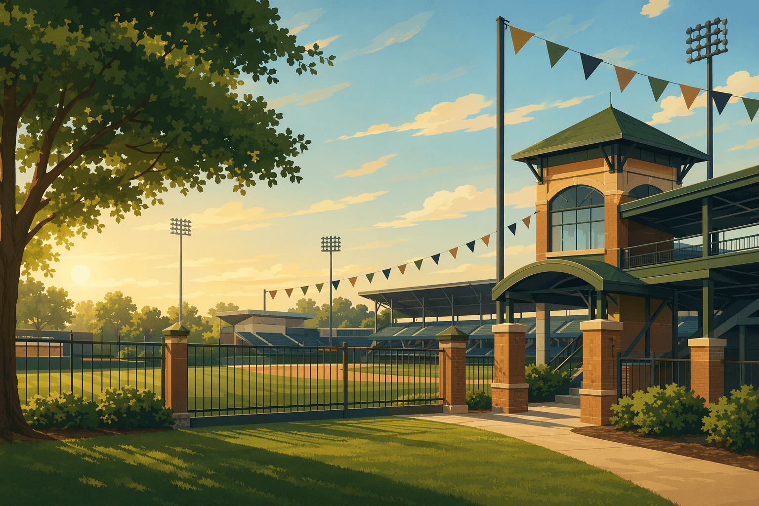 Baseball Stadium Evening - illustration, Jake Team LLC