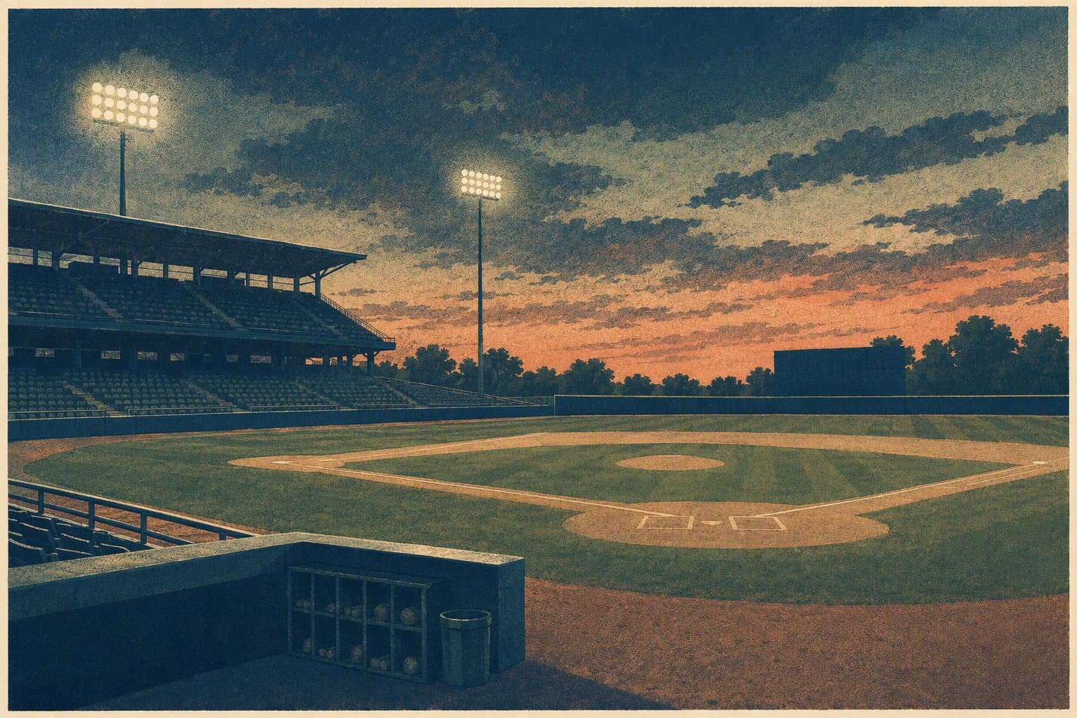 evening baseball field - illustration, Jake Team LLC