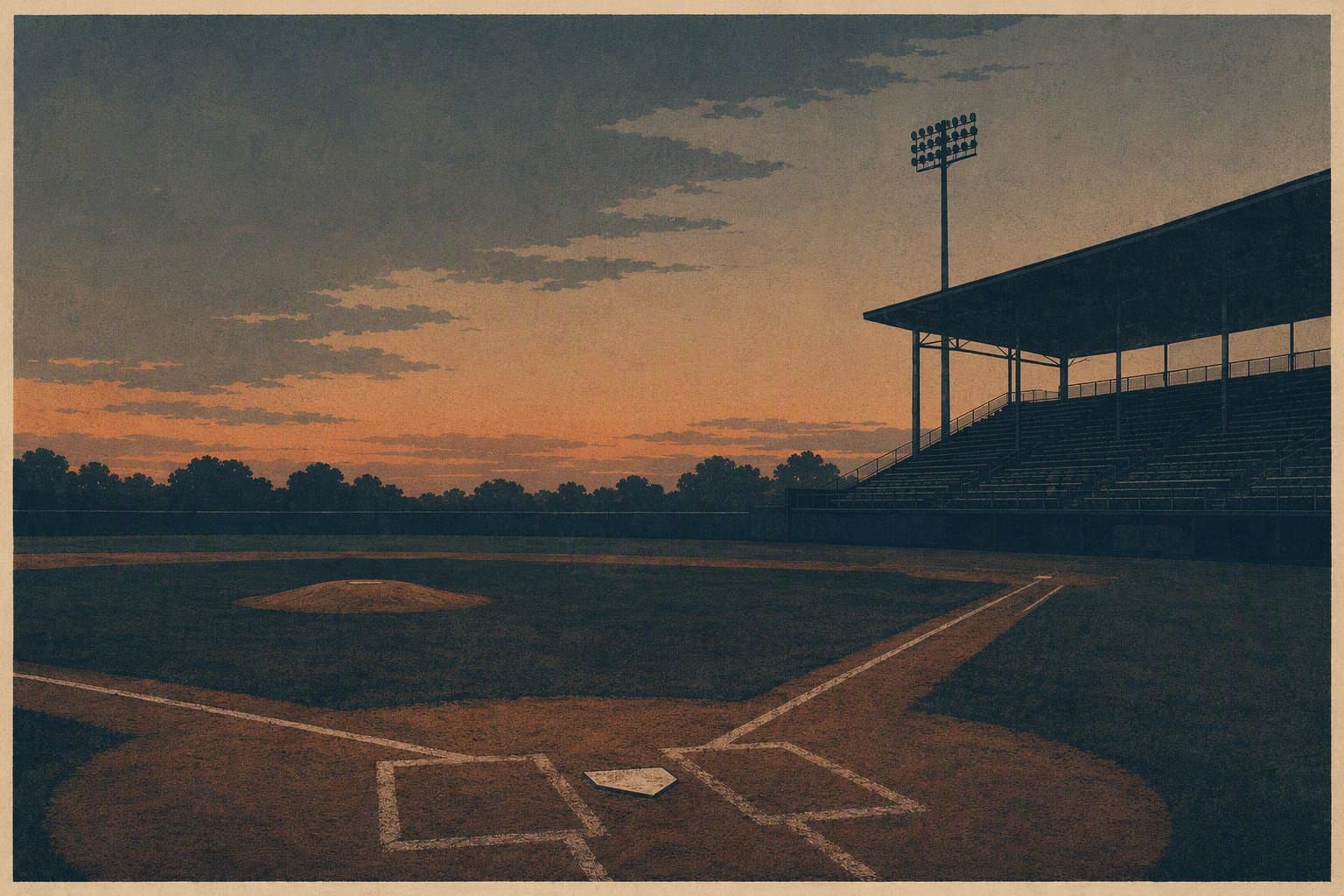 Baseball stadium dusk - illustration, Jake Team LLC