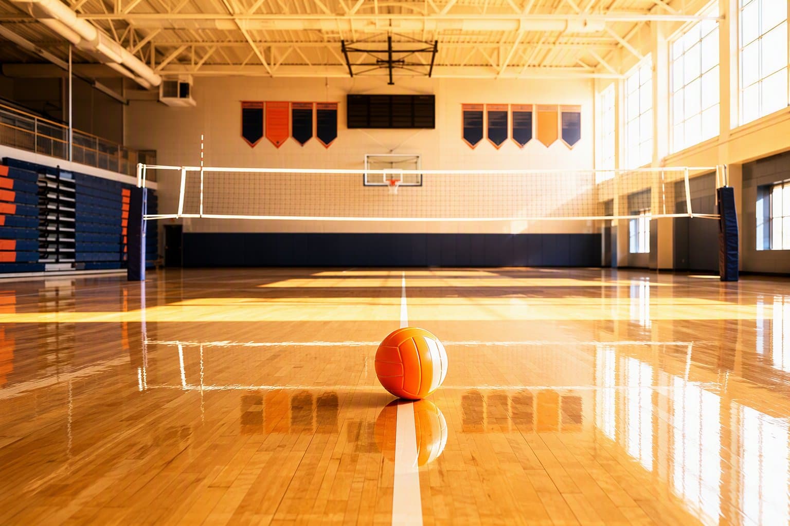 sunlit volleyball court - illustration, Jake Team LLC