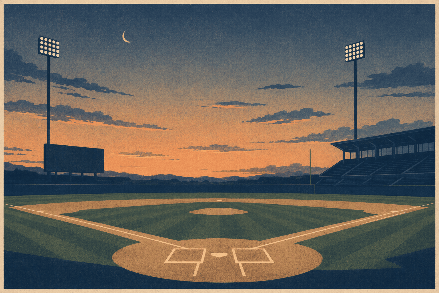 baseball stadium night - illustration, Jake Team LLC