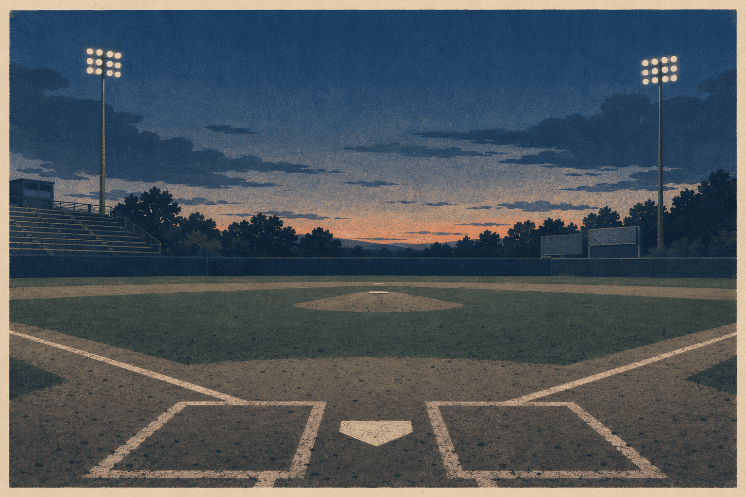 baseball stadium dusk - illustration, Jake Team LLC