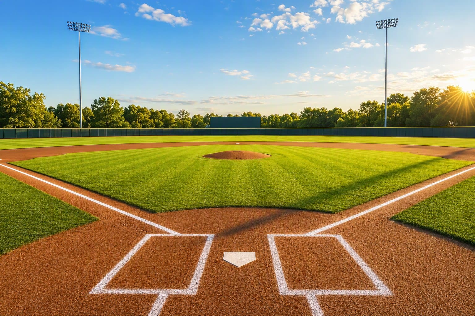 Sunlit baseball field - illustration, Jake Team LLC