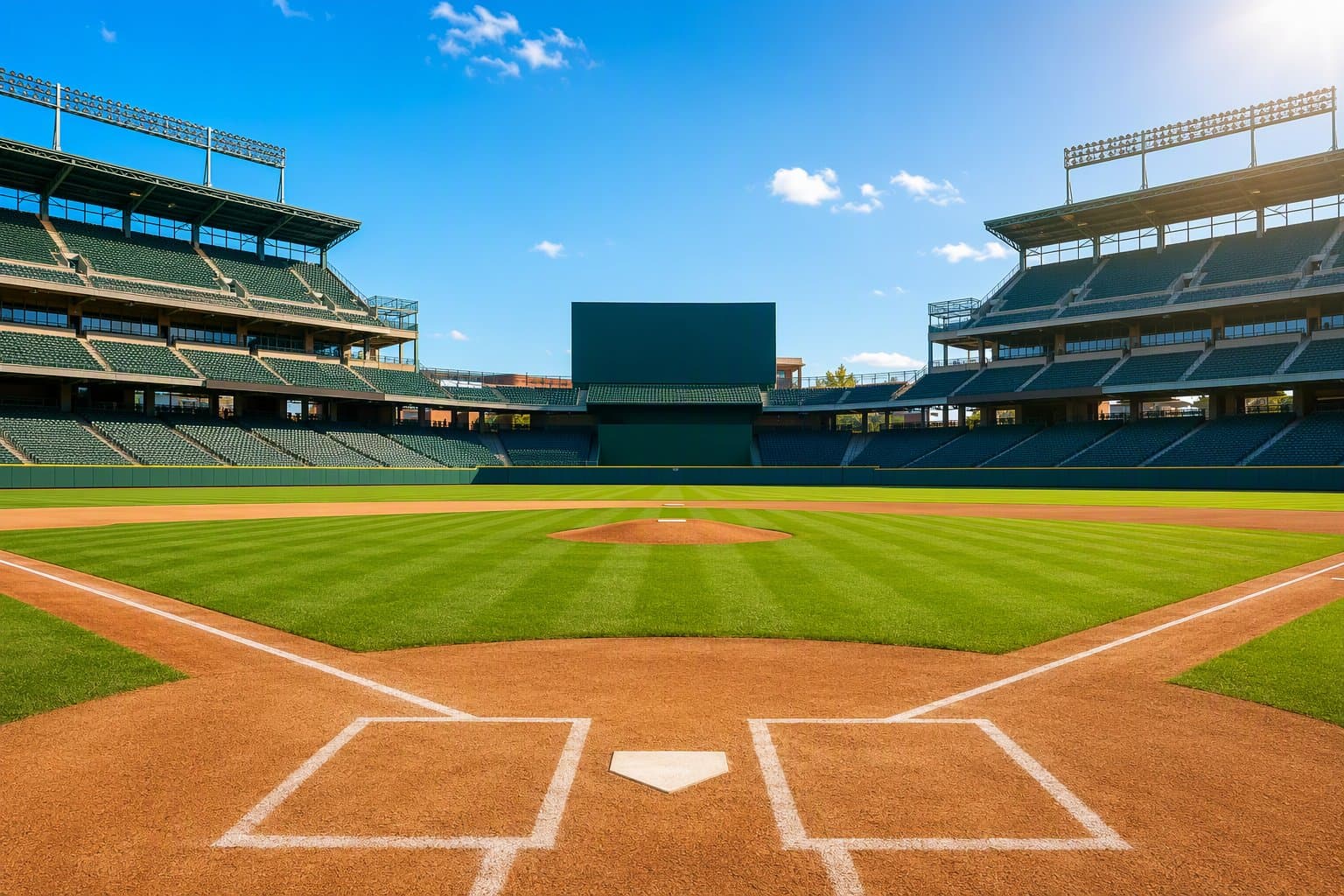 sunlit baseball stadium - illustration, Jake Team LLC