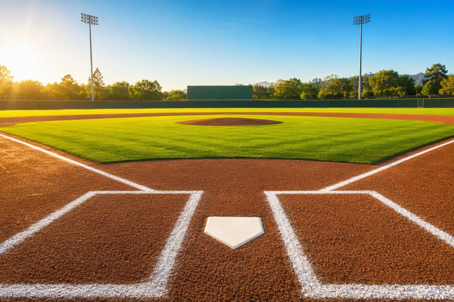 sunlit baseball stadium - illustration, Jake Team LLC