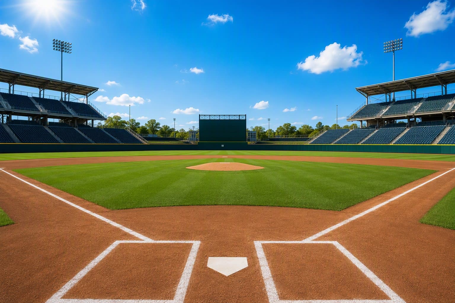 Sunlit Baseball Stadium - illustration, Jake Team LLC