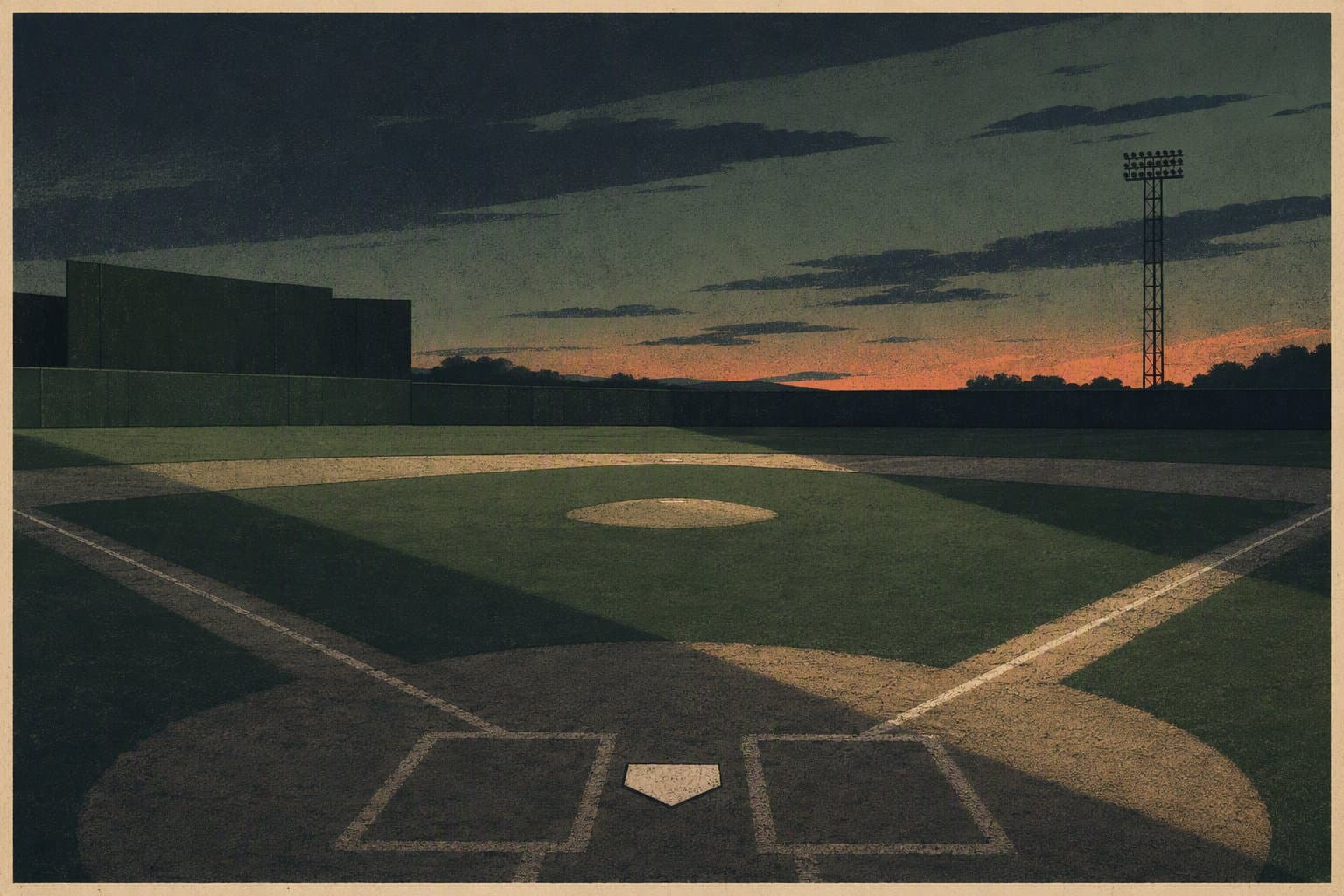 baseball field at dusk - illustration, Jake Team LLC
