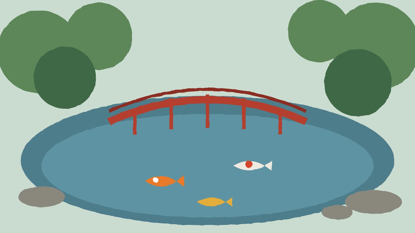 Garden koi pond and bridge - illustration, Jake Team LLC