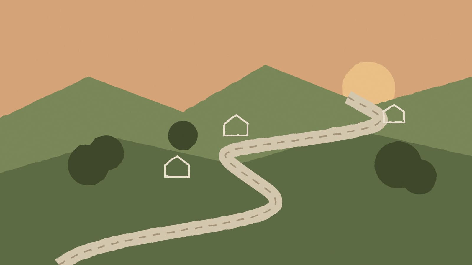 Winding hillside road at dusk - illustration, Jake Team LLC