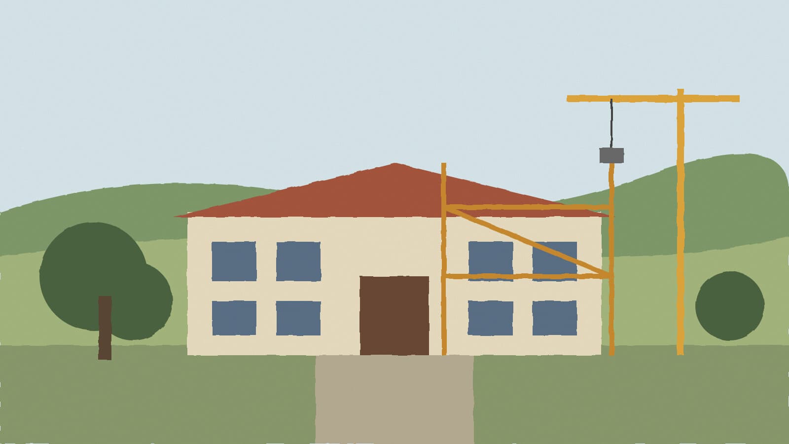 High school under renovation - illustration, Jake Team LLC