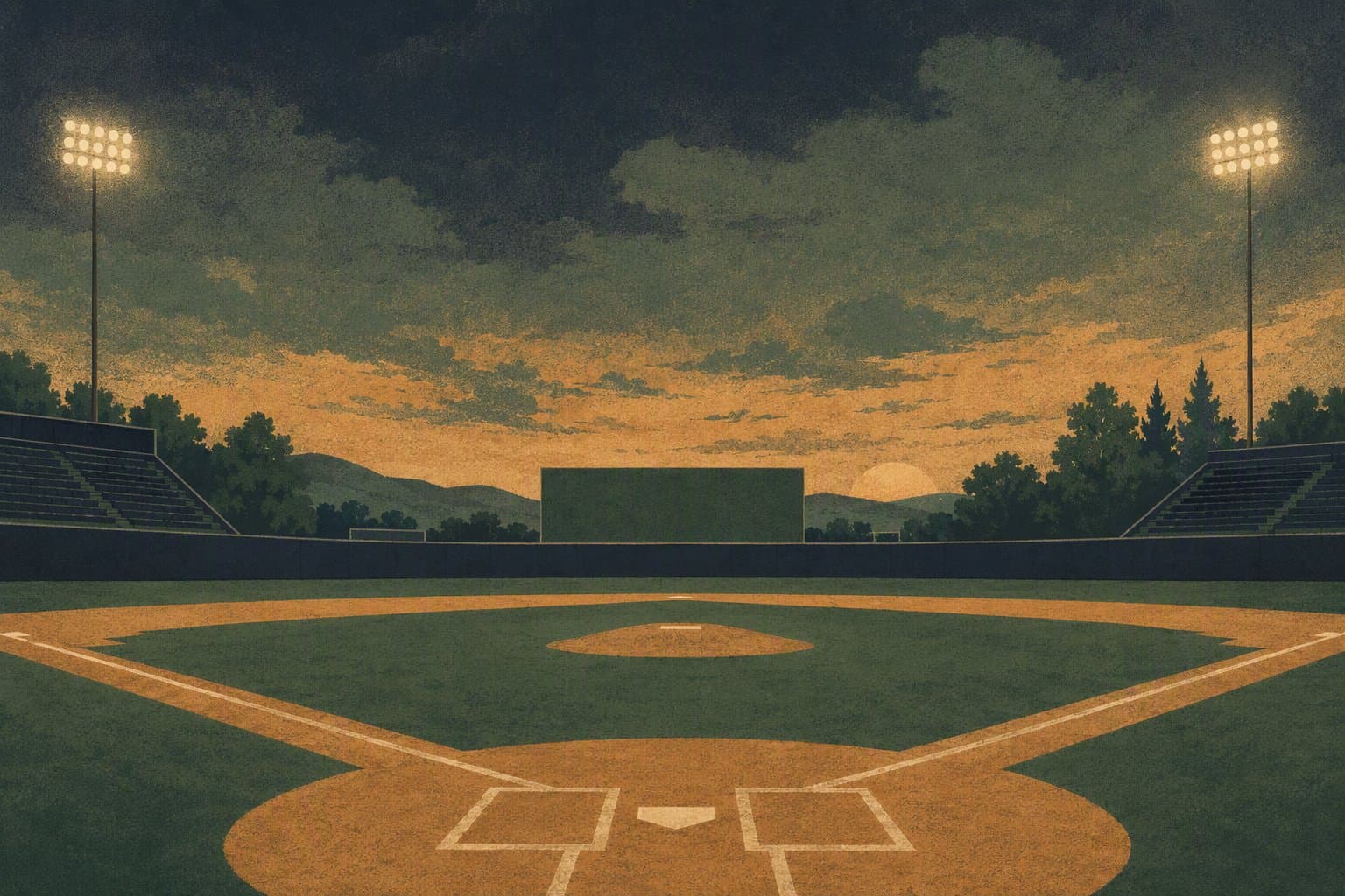 baseball field dusk - illustration, Jake Team LLC