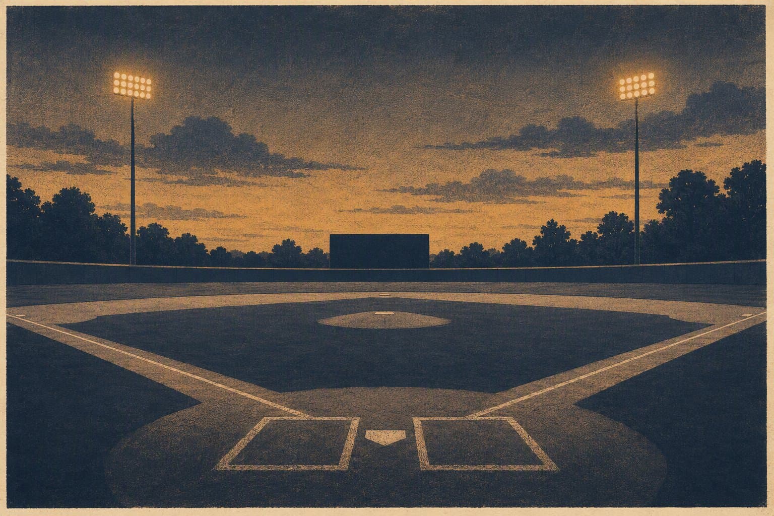 Baseball stadium dusk - illustration, Jake Team LLC