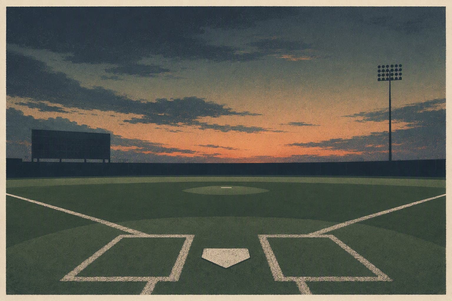baseball stadium dusk - illustration, Jake Team LLC