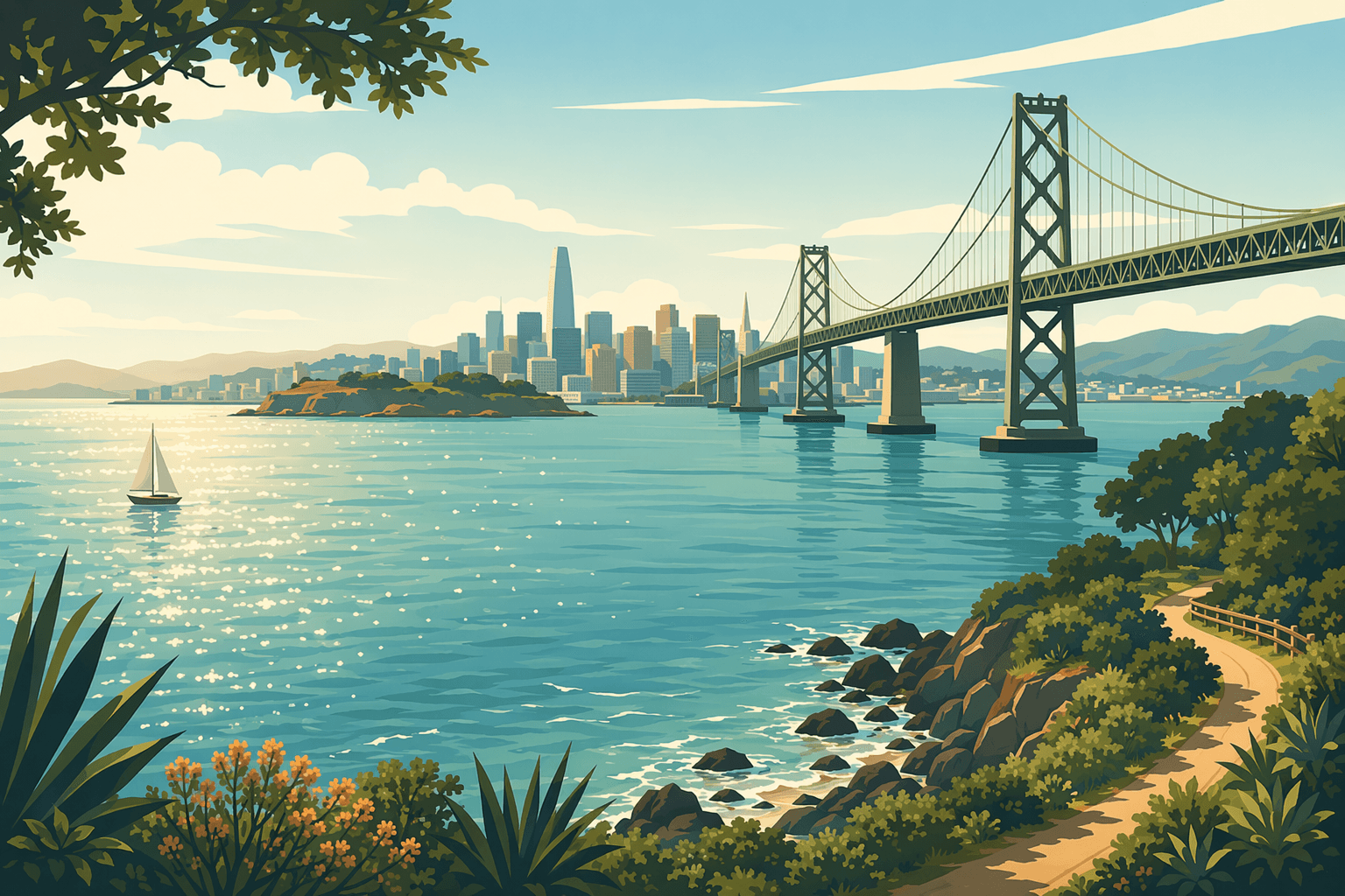 Sunlit Bay Waters - illustration, Jake Team LLC