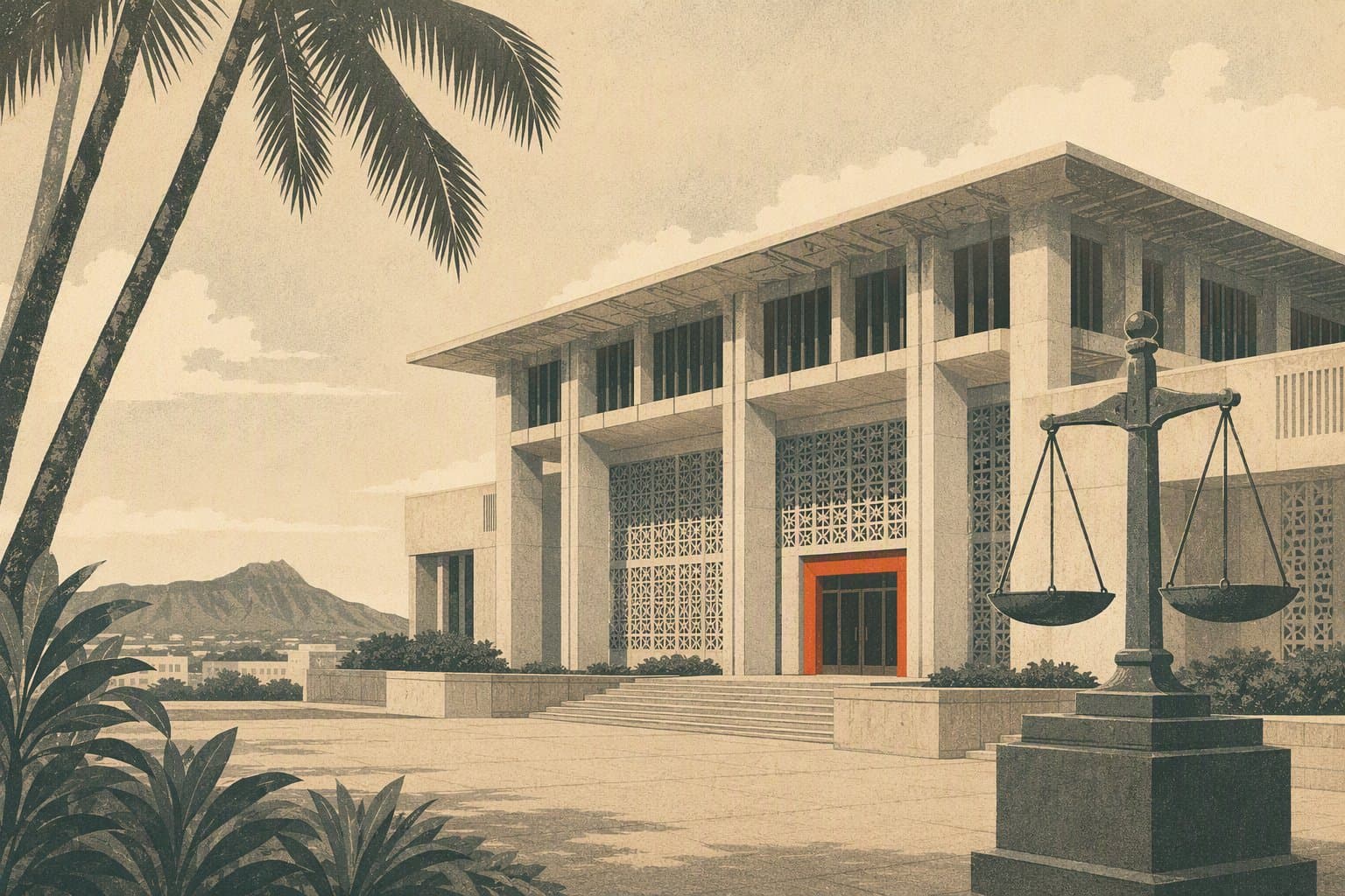 Honolulu courthouse facade - illustration, Jake Team LLC