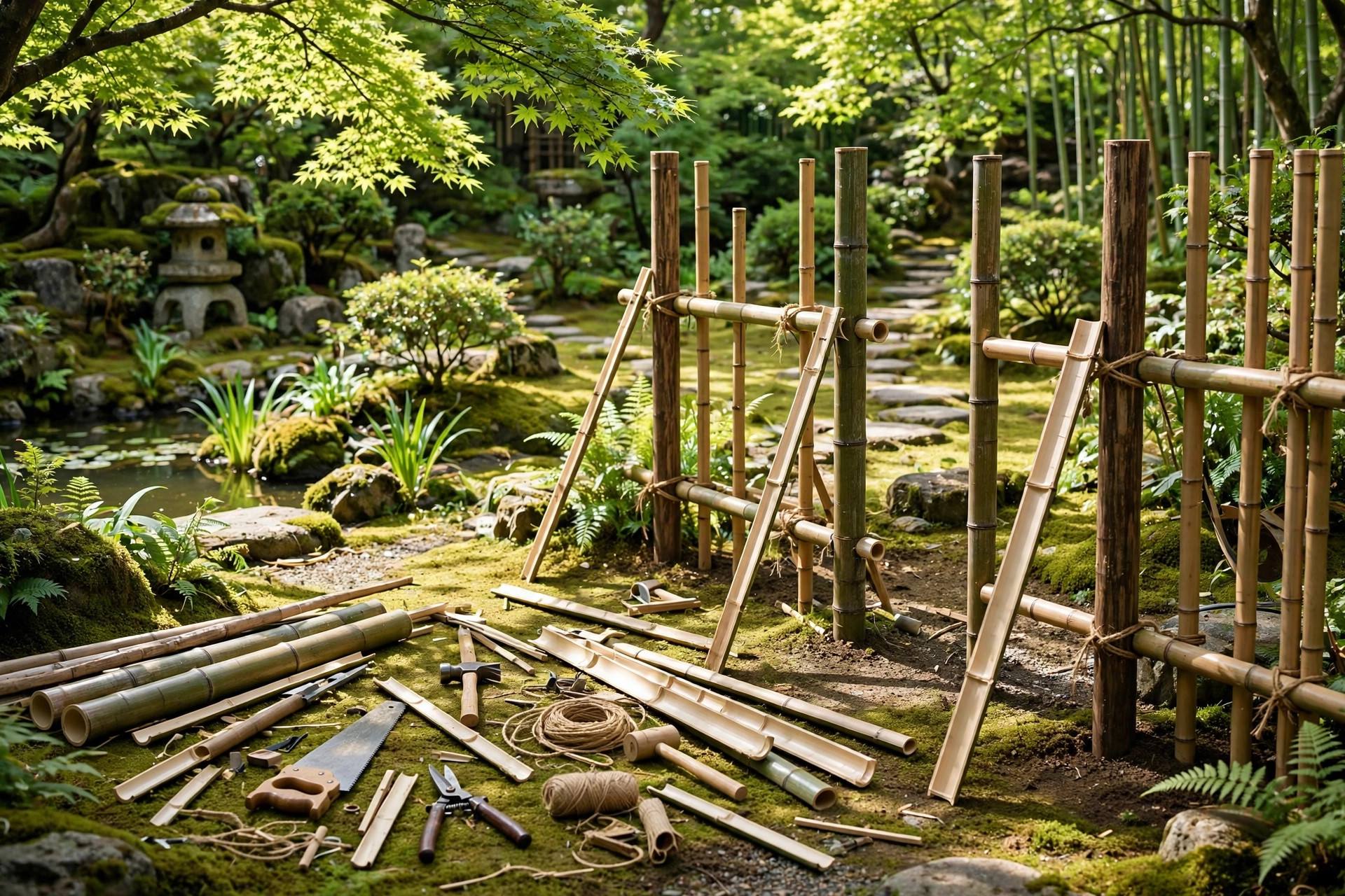 Bamboo Fence Building Workshop — Illustration by Jake Team LLC